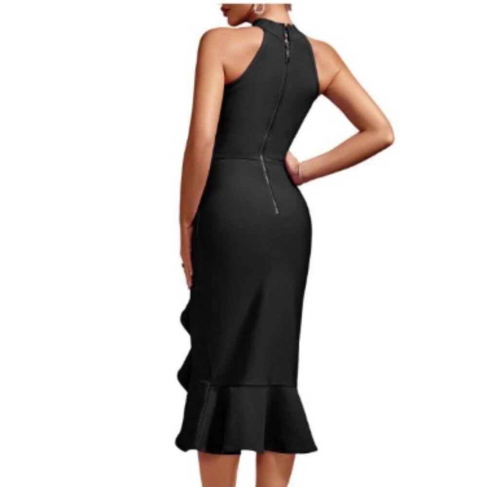 whoinshop Women's BLACK Halter Mermaid Bandage Dress | L | NWT - Picture 2 of 12